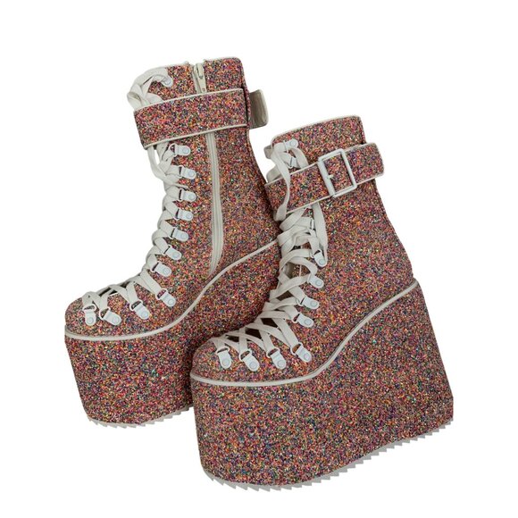 Rare Dolls Kill Club EXX Confetti Rainbow Platform Boots 8 C10523 Festival New - Picture 1 of 10